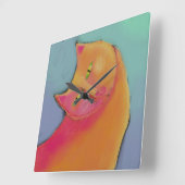 ラブリーオレンジキャット抽象芸術アートラウンドクロック スクエア壁時計 (傾斜)