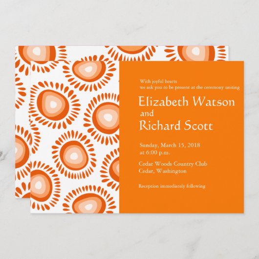 ラブリーオレンジファンキー色の花結婚式招待状 招待状 (正面/裏面)