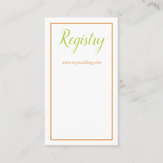 ラブリーオレンジ緑と白結婚のレジストリ エンクロージャーカード (正面)