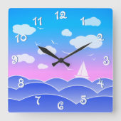 ラブリーカよくはしゃぐラーシースケープブルー海 スクエア壁時計 (正面)