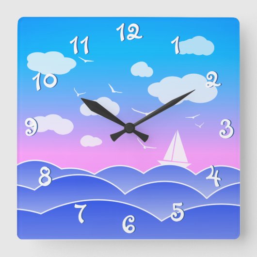 ラブリーカよくはしゃぐラーシースケープブルー海 スクエア壁時計 (正面)