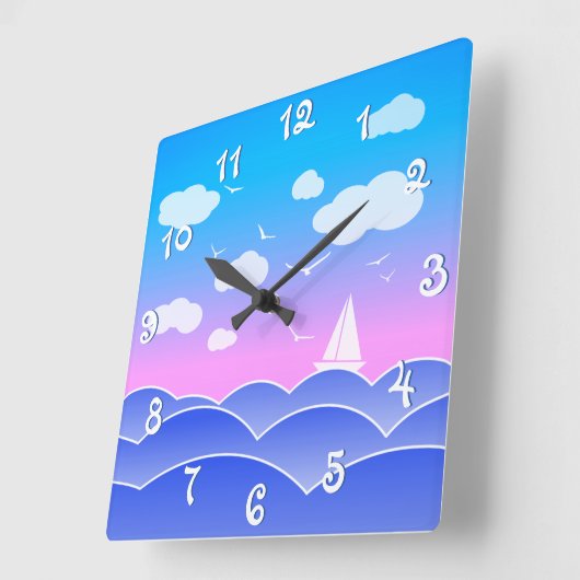 ラブリーカよくはしゃぐラーシースケープブルー海 スクエア壁時計 (傾斜)