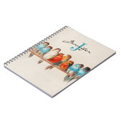 ラブリーカラフルダスティブルーバードヴィンテージモノグラム ノートブック (左側)