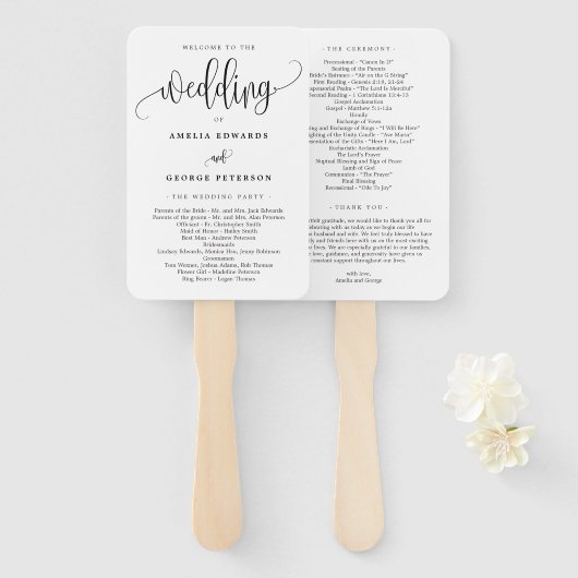 ラブリーカリク編集可能カラー結婚式 プログラム ハンドファン (正面&裏面)