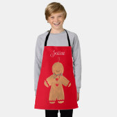 ラブリーカートゥーンジンジャーブレッドマンクリスマスウィンターマップ エプロン (着用した状態)