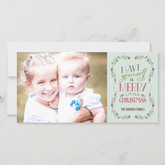 ラブリーガーランズホリデーフォトカード – ライトブルー シーズンカード (正面)