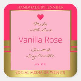 ラブリーガーリーズ製品包装ラベルピンクと金ゴールド スクエアシール