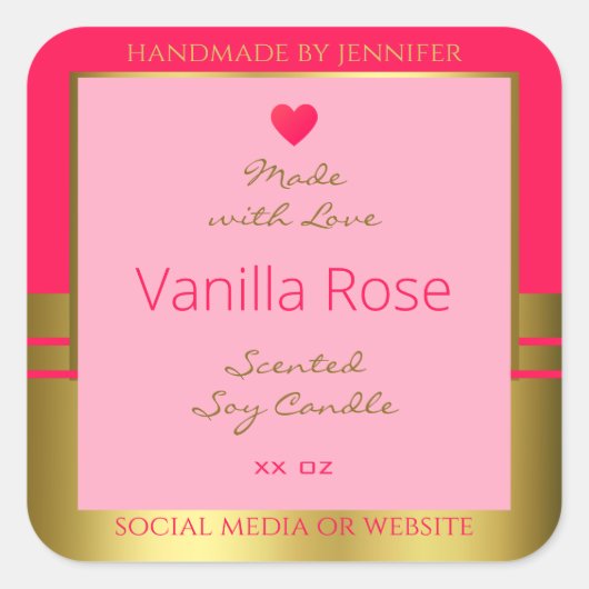 ラブリーガーリーズ製品包装ラベルピンクと金ゴールド スクエアシール (正面)