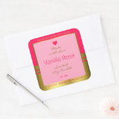 ラブリーガーリーズ製品包装ラベルピンクと金ゴールド スクエアシール (封筒)