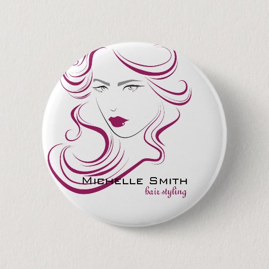 ラブリーガールアイコンパープルヘアスタイリングブランディング 缶バッジ (正面)