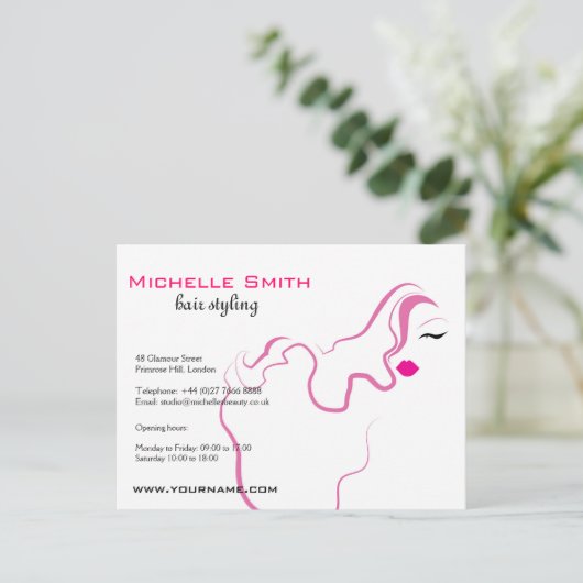 ラブリーガールアイコンピンクヘアスタイリングブランディング ポストカード (スタンド正面)