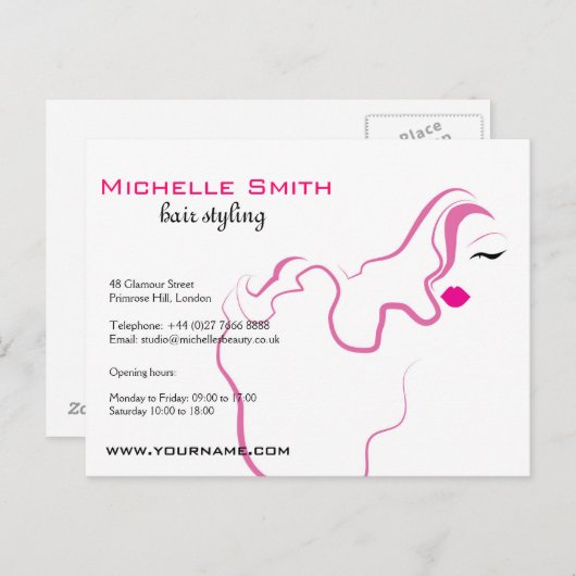 ラブリーガールアイコンピンクヘアスタイリングブランディング ポストカード (正面/裏面)