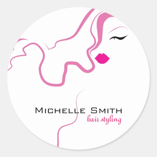 ラブリーガールアイコンピンクヘアスタイリングブランディング ラウンドシール (正面)