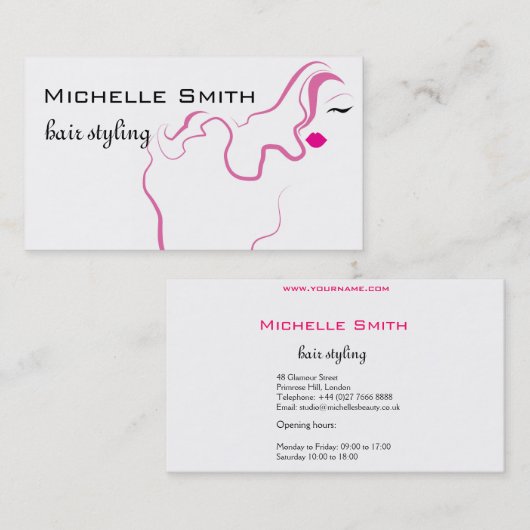 ラブリーガールアイコンピンクヘアスタイリングブランディング 名刺 (正面/裏面)