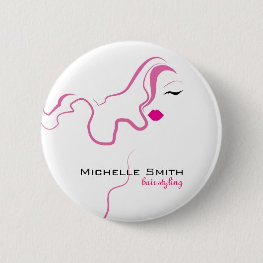 ラブリーガールアイコンピンクヘアスタイリングブランディング 缶バッジ (正面)