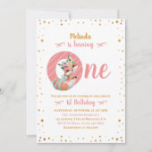 ラブリーキツネイラストレーションガール1st誕生日 招待状 (正面)