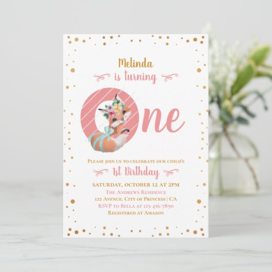 ラブリーキツネイラストレーションガール1st誕生日 招待状 (スタンド正面)