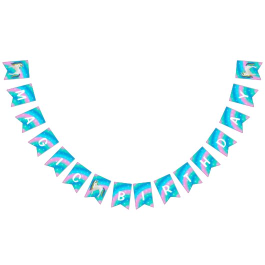 ラブリーキュートホワイトユニコーンハッピーバースデー バンティングフラッグ (全)