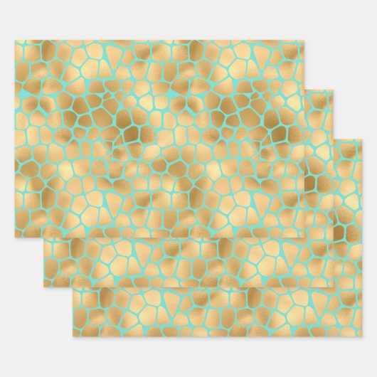 ラブリーキラフェスポットゴールデンとティール（緑がかった色） ラッピングペーパーシート (セット)