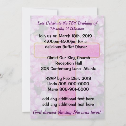 ラブリークリスチャン75番目の誕生日招待状 招待状 (裏面)