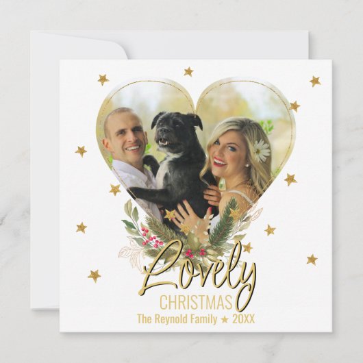 ラブリークリスマスフォトハート金ゴールドグリッタースター シーズンカード (正面)