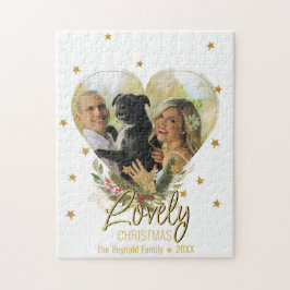 ラブリークリスマスフォトハート金ゴールドグリッタースター ジグソーパズル