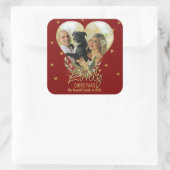 ラブリークリスマス金ゴールドグリッタースターハートフォトレッド スクエアシール (バッグ)