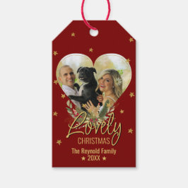 ラブリークリスマス金ゴールドグリッタースターフォトハートレッド ギフトタグ