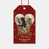 ラブリークリスマス金ゴールドグリッタースターフォトハートレッド ギフトタグ (裏面)