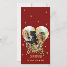 ラブリークリスマス金ゴールドハートフォトグリッタースターレッド