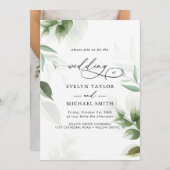 ラブリーグリーンリーブラックカリグラフィー招待状 招待状 (正面/裏面)