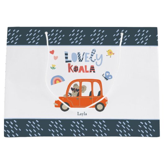 ラブリーコアラ小さな女の子ファーストネームかわいい動物 ラージペーパーバッグ (正面)