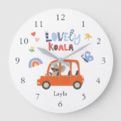 ラブリーコアラ小さな女の子ファーストネームかわいい動物 ラージ壁時計 (正面)