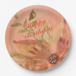 ラブリーコーラルピーチウォーターカラー ペーパープレート