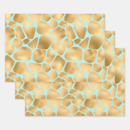 ラブリーゴールデンキリンプリントミントバックグラウンド ラッピングペーパーシート