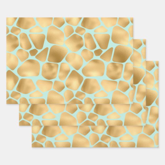 ラブリーゴールデンキリンプリントミントバックグラウンド ラッピングペーパーシート (セット)