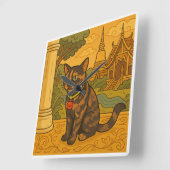 ラブリーサイアムキャットスクエアクロック スクエア壁時計 (傾斜)