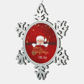 ラブリーサンタクロースメリークリスマス文字カスタム スノーフレークピューターオーナメント (右)