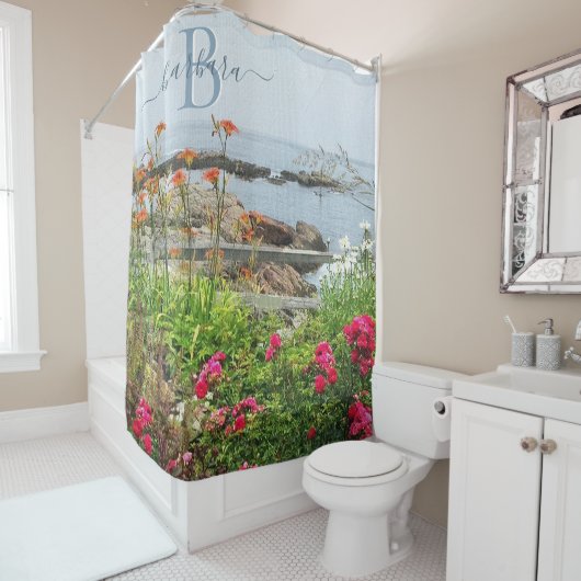 ラブリーシーニックガーデンシースケープモノグラム名 シャワーカーテン (インサイチュ)