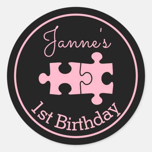 ラブリースウィートピンクブラックパズル ラウンドシール (正面)