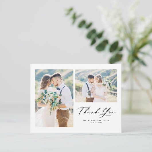 ラブリースクリプトブラック2枚フォトコラージュありがとう ポストカード (スタンド正面)