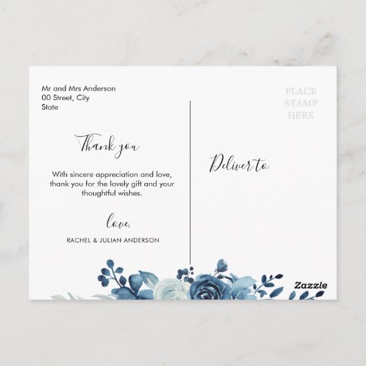 ラブリースクリプトブルー結婚フローラの感謝していユーザ ポストカード (裏面)