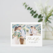 ラブリースクリプト金ゴールド2枚のフォトコラージュありがとう ポストカード (スタンド正面)