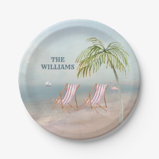 ラブリーセレーンウォーターカラービーチシーン ペーパープレート (正面)