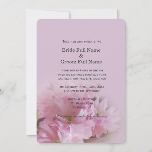 ラブリーソフトピンクさくらんぼブロッサム春の結婚式 招待状 (正面)