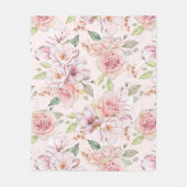 ラブリーソフトピンクヴィンテージバラパターン フリースブランケット (正面)