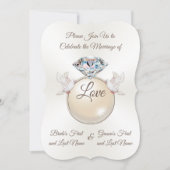 ラブリーダイヤモンドリングや輪ラブバード結婚式招待状 招待状 (正面)