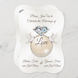 ラブリーダイヤモンドリングや輪ラブバード結婚式招待状 招待状