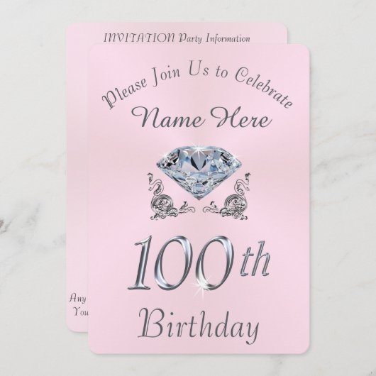 ラブリーダイヤモンド100バースデーパーティ招待状 招待状 (正面/裏面)