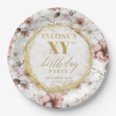 ラブリーダスティピンクフローラ誕生日紙プレート ペーパープレート (正面)